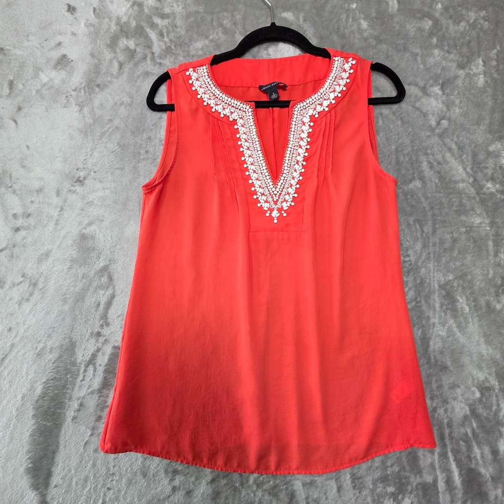 Banana Republic Coral Orange Beaded V-Neck Sleeveless Blouse Top Size 6 RN 54023